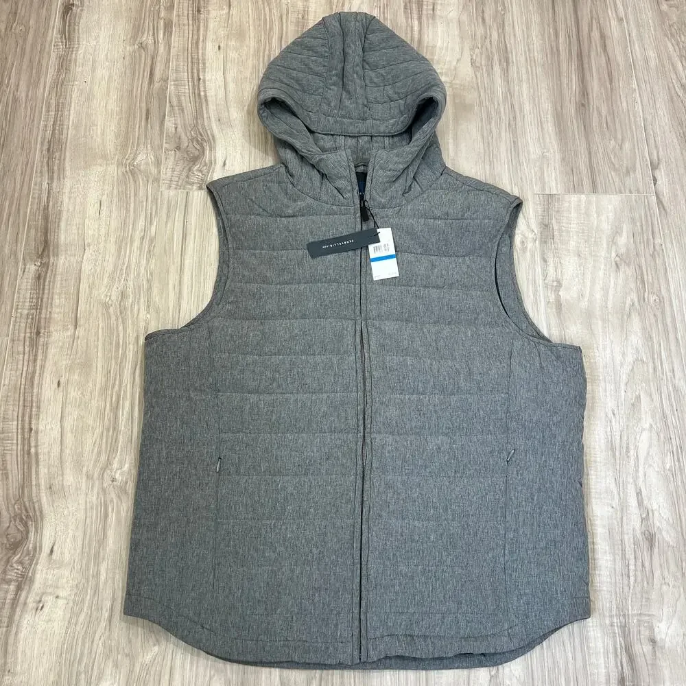 Perry Ellis Men's Hooded Puffer Vest Gray Size XL Sleeveless Quilted Zip Jacket